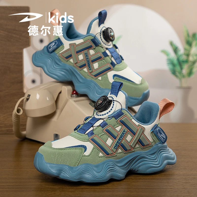 德尔惠儿童运动鞋2024新款男童皮面跑步鞋百搭女宝校园中大童轻便