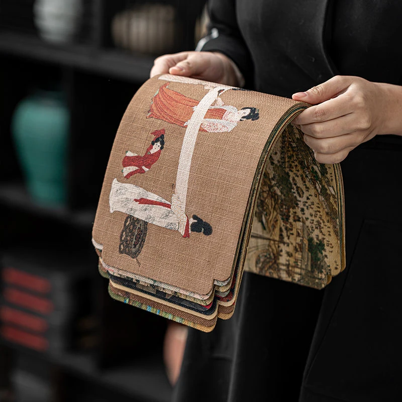 双面双色古画茶席十泡垫古风防水禅意桌旗麻布茶巾茶几垫茶道配件