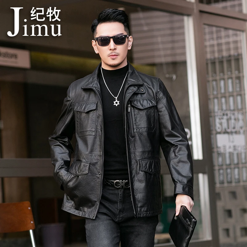 春秋新款韩版真皮皮衣男士头层牛皮翻领中长款潮流猎装皮夹克外套