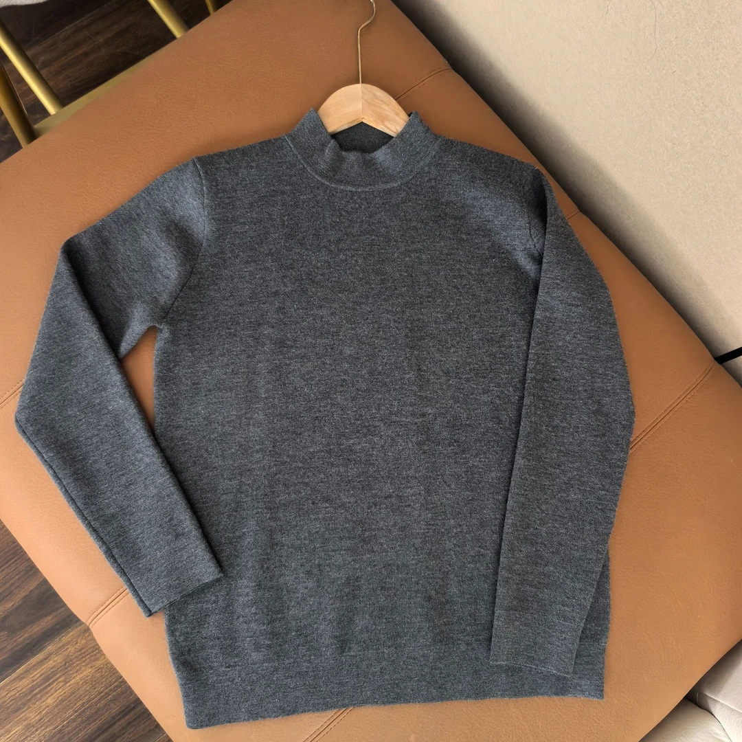 新款68支3股精纺纯山羊绒空气层女士半高圆领加厚毛衣打底衫