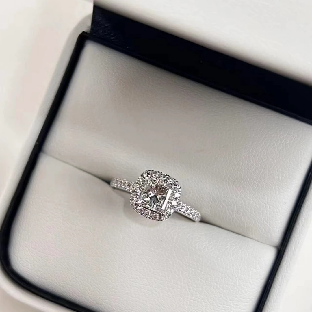 925银莫桑石戒指 【公主方包】0.5ct-2.0c高品质经典时尚镶嵌莫桑戒