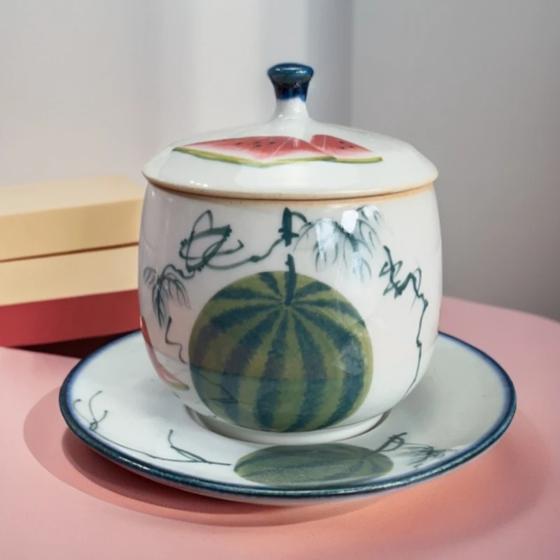 景德镇手工手绘陶瓷炖盅容量400cc高温釉下彩可进微波炉烤箱