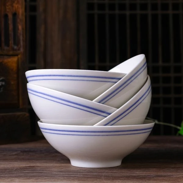 1-6只6英寸怀旧蓝边碗老式加厚面碗汤碗豆浆碗粥碗扣肉碗家用饭店