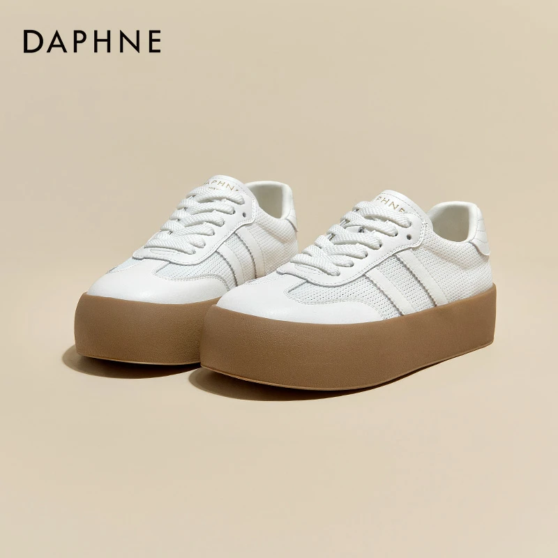 达芙妮2025春季新款经典网面德训鞋厚底增高透气百搭休闲板鞋女款