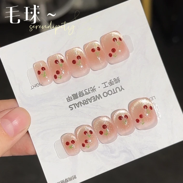【樱桃樱桃】送工具包 纯手工穿戴甲爆闪猫眼
