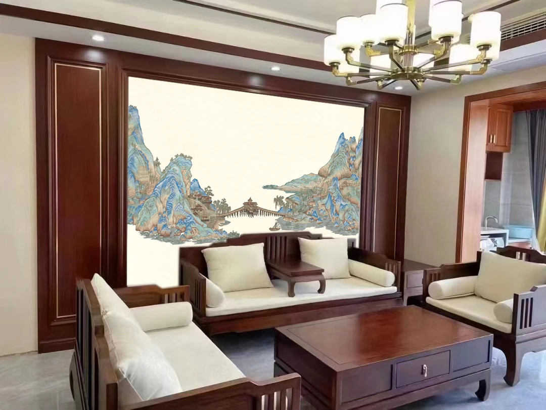 彪哥 万里江山定制款新中式沙发背景 客厅背景  高端独秀刺绣背景
