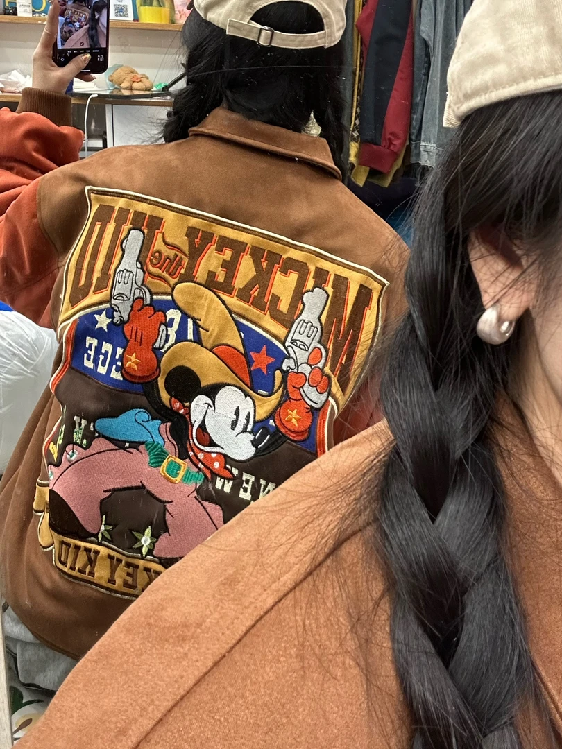 耐磨迪士尼螺纹下摆常规款米奇免烫不起球棉衣落肩袖棉服撞色