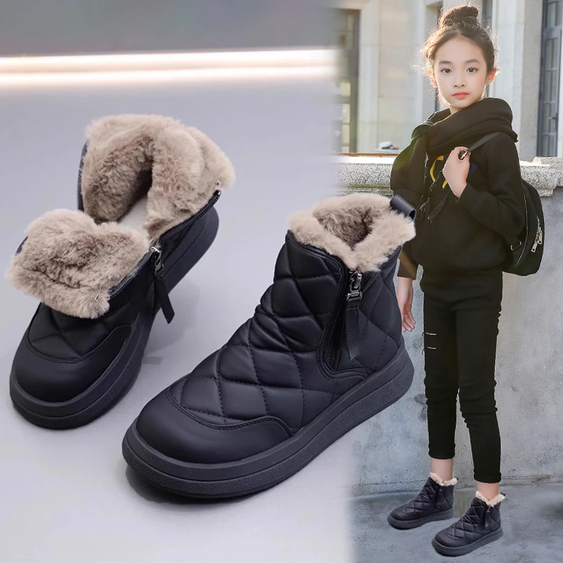 女童雪地靴新款6-12岁秋冬洋气儿童大棉鞋防水防滑大童棉靴