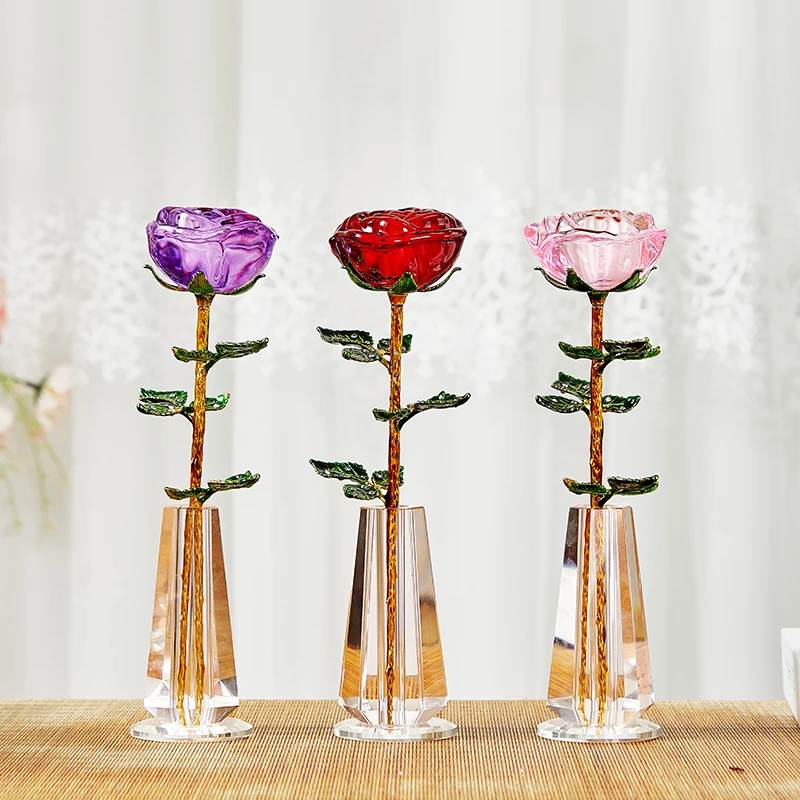 水晶玫瑰花创意精致摆件情人节礼物送老婆女友生日结婚纪念日礼品