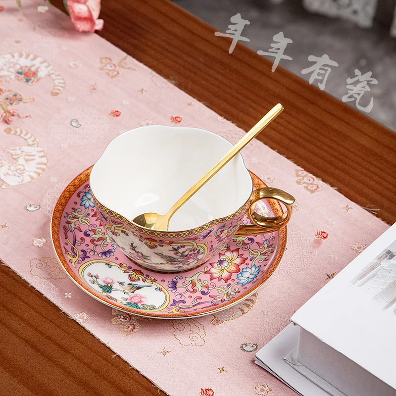 高级感珐琅彩咖啡杯套装高档精致陶瓷挂耳拉花下午茶杯子女高颜值