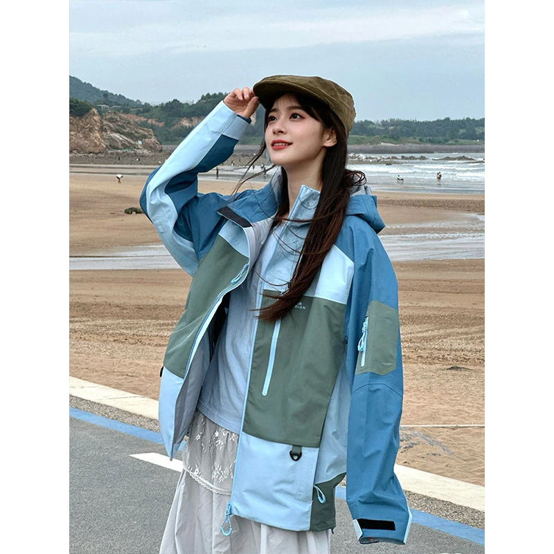 LDAB蓝色冲锋衣外套女2024秋冬新款美式三合一可拆卸户外川西穿搭