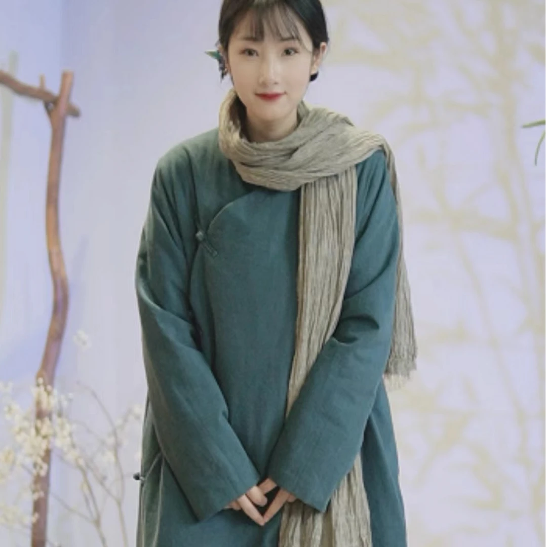 【慕雪】王菲同款加厚棉麻全开襟清冷禅意圆领旗袍