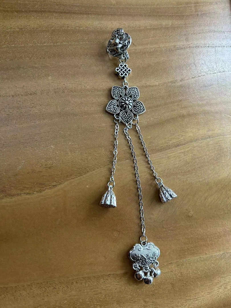 合金胸针 复古旗袍压襟扣别针挂饰梅花扇铃铛流苏