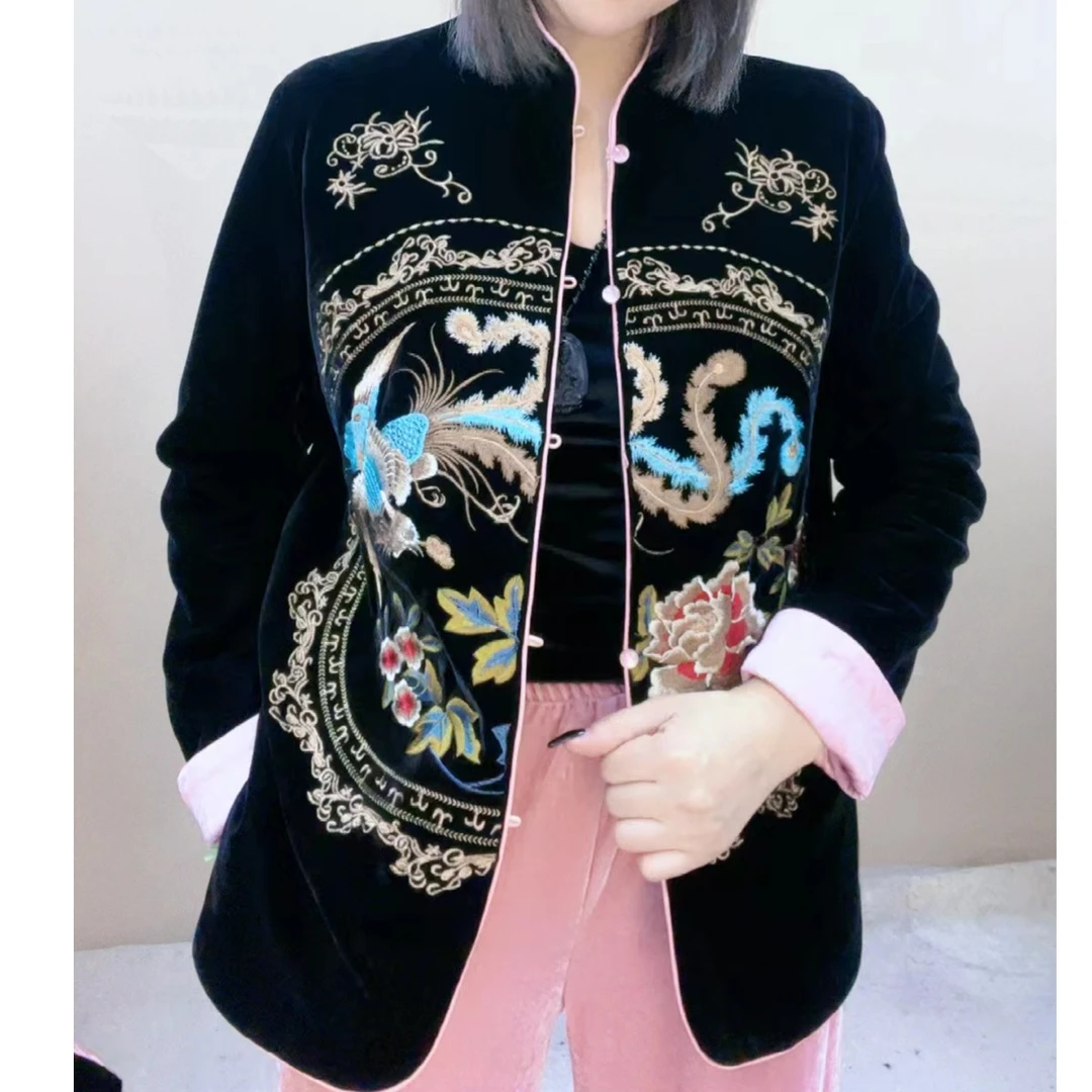 巍子原创时尚丝绒国风潮流刺绣外套7033#