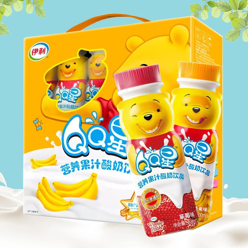 伊利7月中QQ星营养果汁酸奶饮品香蕉味200ml*16瓶常温风味饮品