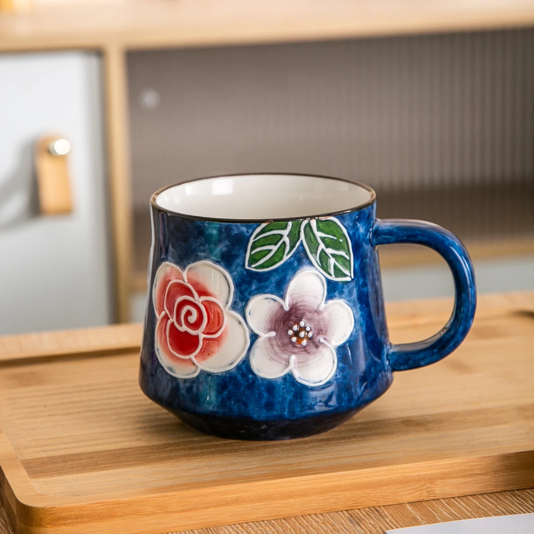 家用陶瓷餐具小清新濑户烧宝蓝色水杯马克杯（1个装）