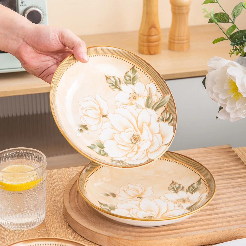 一花一世界家用陶瓷餐具8英寸圆盘（2个装）