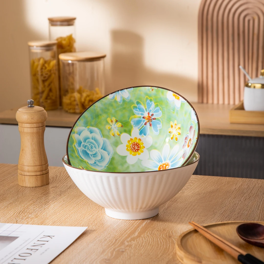 濑户烧系列小清新家用陶瓷餐具8英寸斗笠汤碗面碗吃饭碗