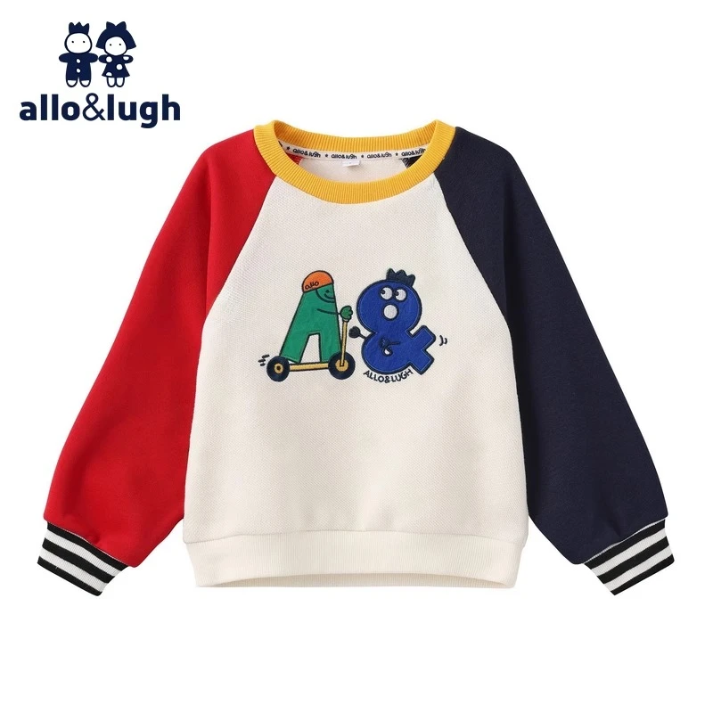 阿路和如男女童卫衣2024秋冬新款男宝卡通圆领撞色秋季T恤上衣