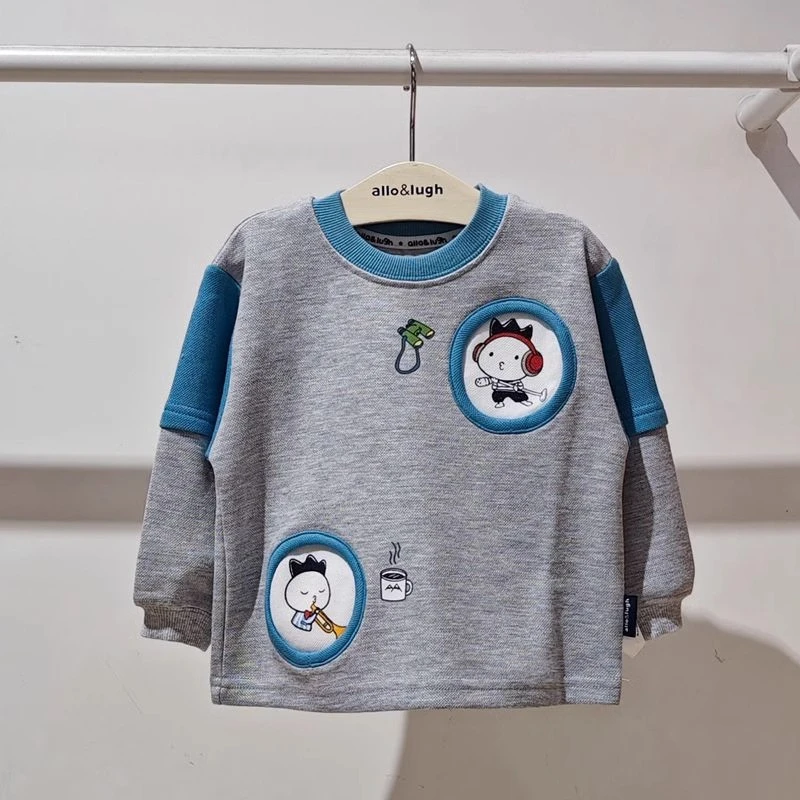 allo&lugh阿路和如童装24冬款男童卫衣T恤圆领拼接拼色长袖