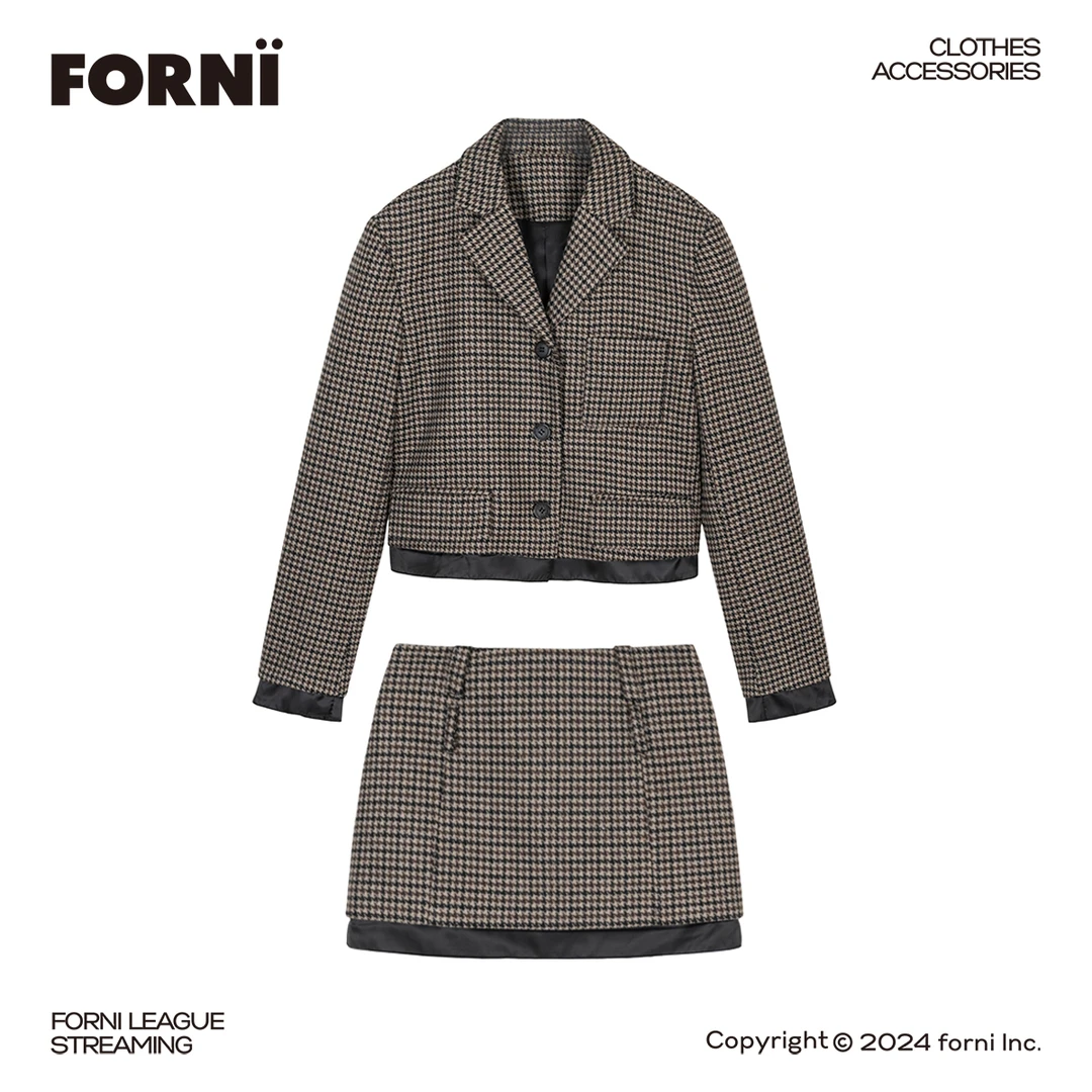 FORNI x YOYO 知识分子风 时髦高级套装气质复古感千鸟格西装套装