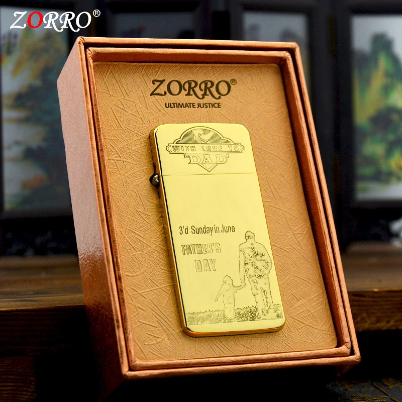 ZORRO佐罗黄铜精雕超薄父爱如山煤油防风打火机ZC5父亲节送礼经典