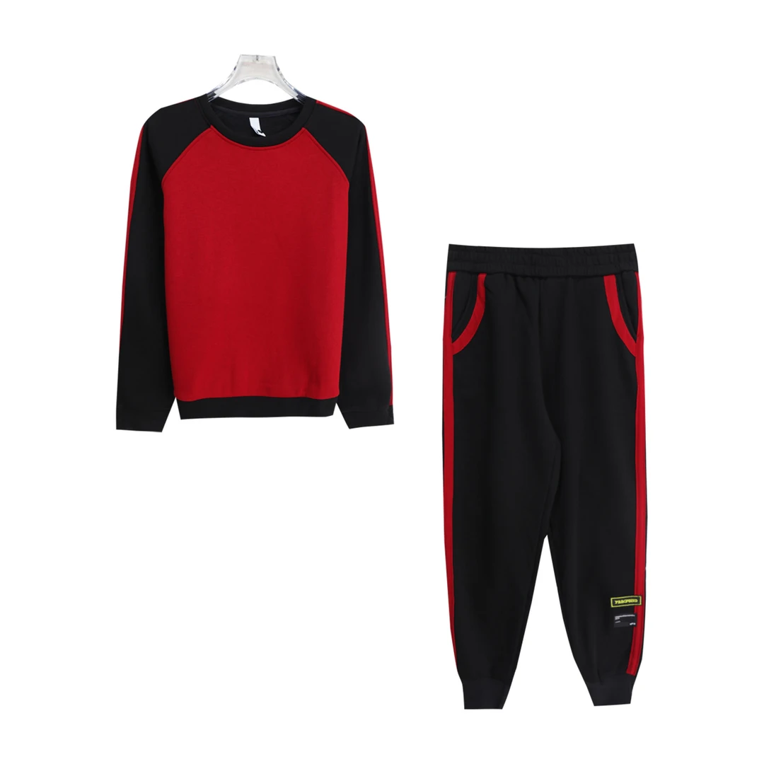 圆领套头撞色宽松上衣减龄显瘦休闲裤套装S4553