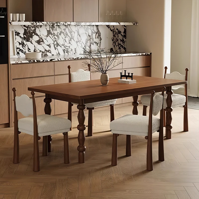 法式复古实木餐桌椅北欧小户型简约长方形白蜡木胡桃色中古风