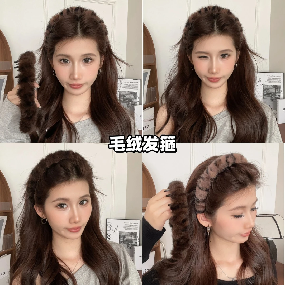 韩系复古豹纹带齿毛绒发箍女防滑洗脸发卡2024年秋冬化妆发饰头箍