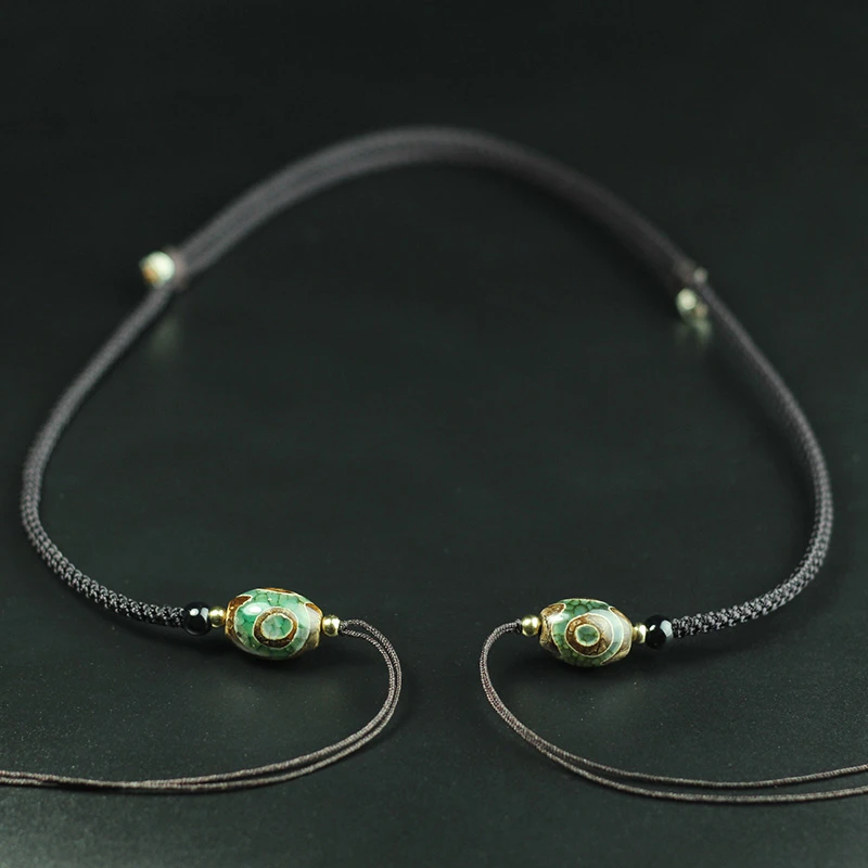 玉乙刃 非金属布艺项链 九眼横穿吊坠挂绳男女款手工编织锁骨绳