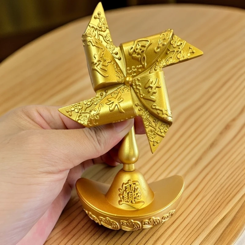 金色风生水起摆件元宝风车转转摆件客厅茶台创意办公桌面摆件礼品