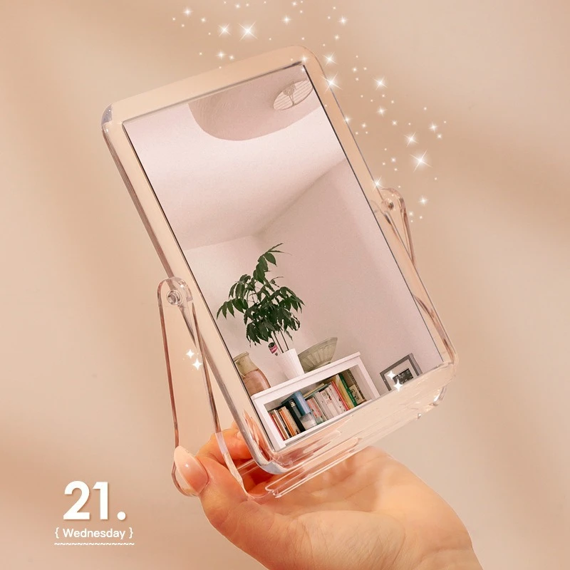 ins透明可翻转镜子拍照化妆镜创意摆件桌面双面台式梳妆镜子学生