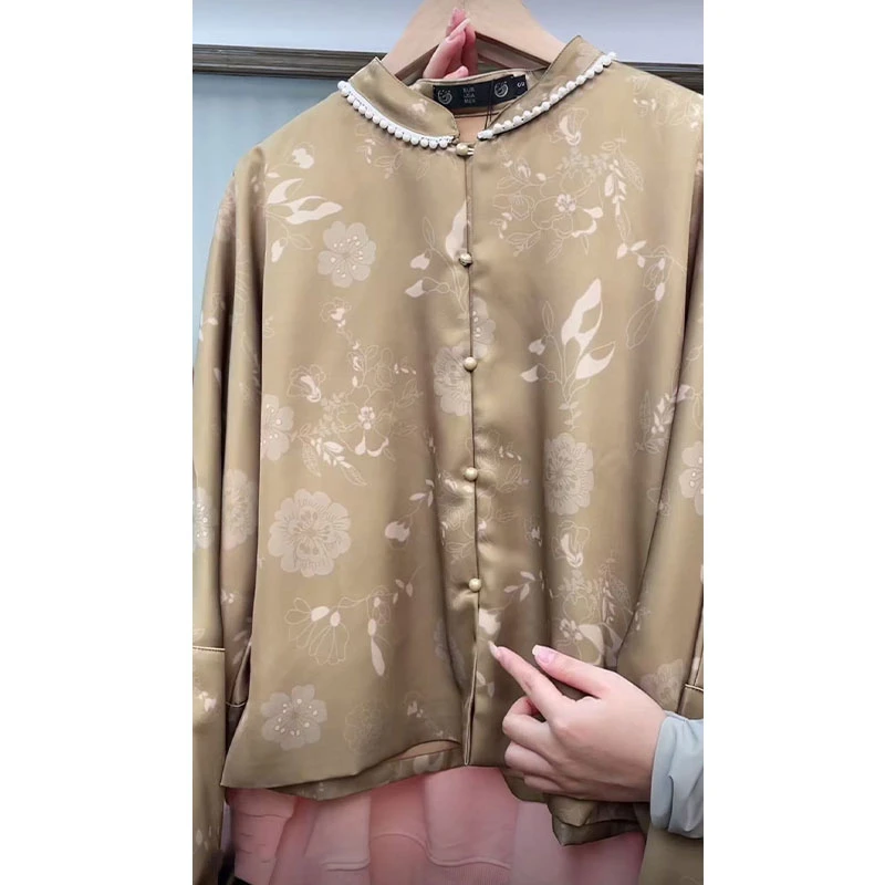 QDA2741小香风冷淡系高级感上衣新中式印花衬衫女装2024新款秋季