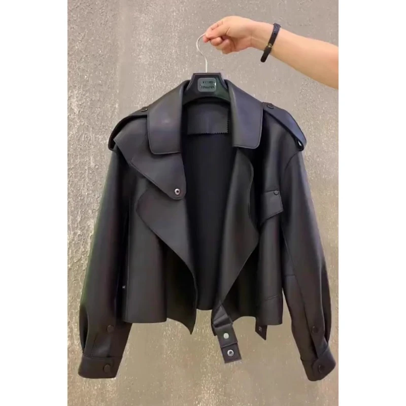 QDA5680春秋季新款时尚高级感小个子复古短款小皮衣夹克外套女装