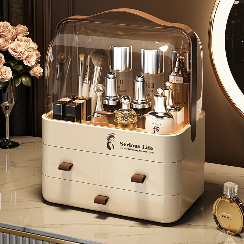 【大号三层】化妆品收纳盒防尘梳妆台桌面口红整理箱高级感置物架
