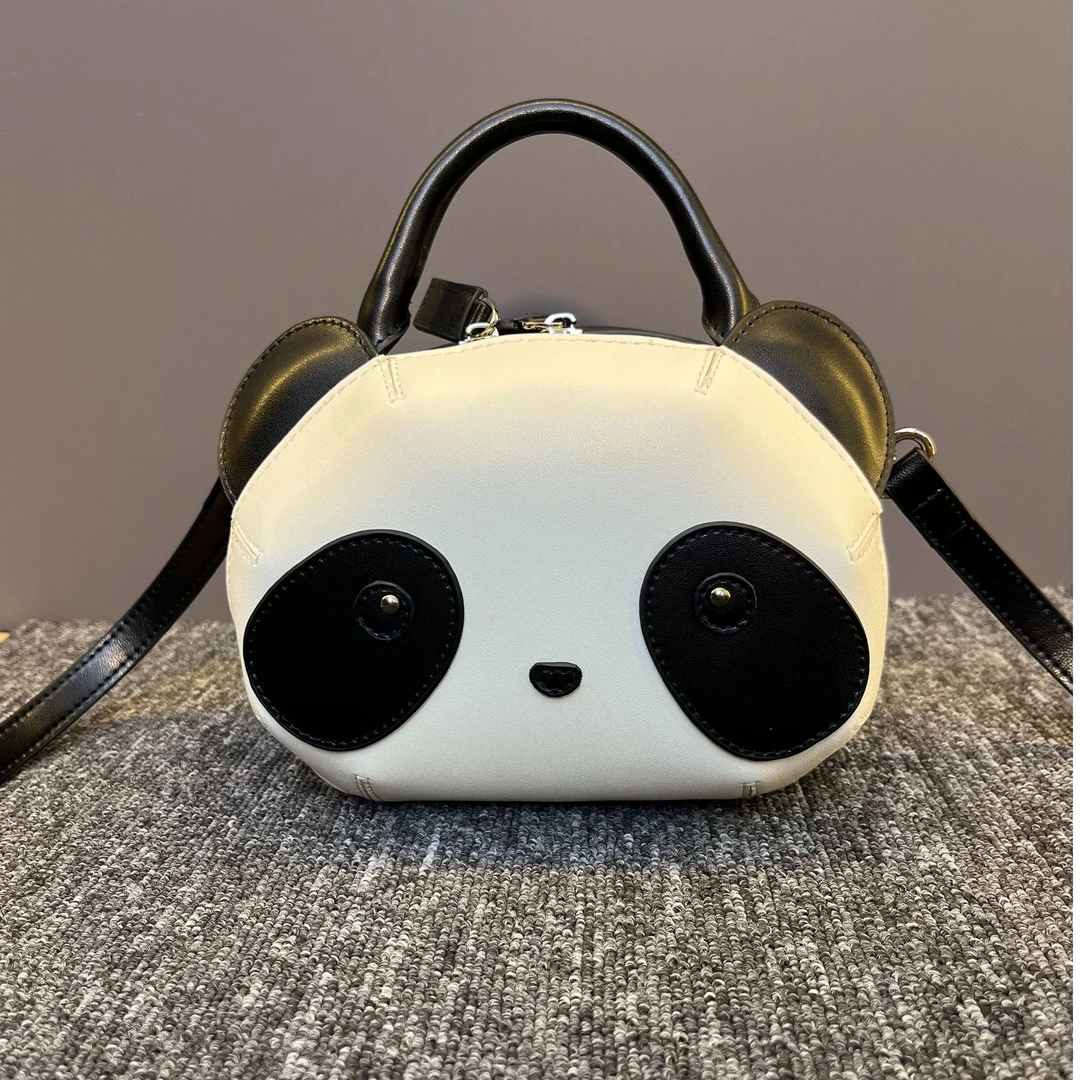2025春夏新款韩版熊猫包头层牛皮小众时尚潮牌手工真皮女包新挎包