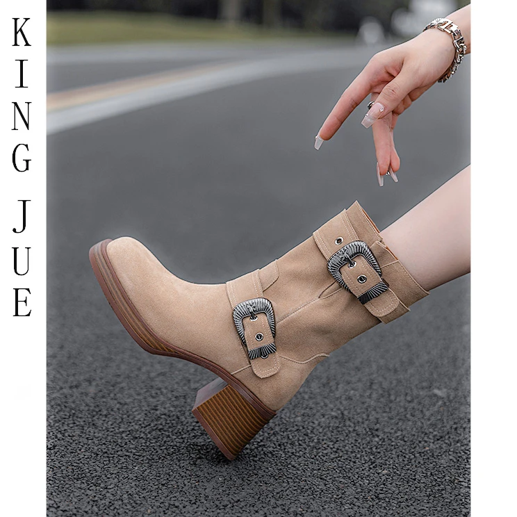 【王爵】英伦风切尔西靴/粗跟复古中跟百搭时装靴子/短筒磨砂女短靴