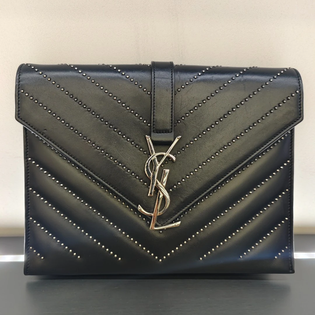 95新 YSL/圣罗兰 黑银铆钉信封包【5型潮奢】