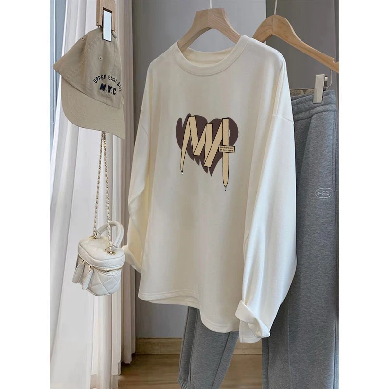 德绒磨毛圆领长袖t恤中长款休闲女上衣加厚内搭打底衫2024秋冬季