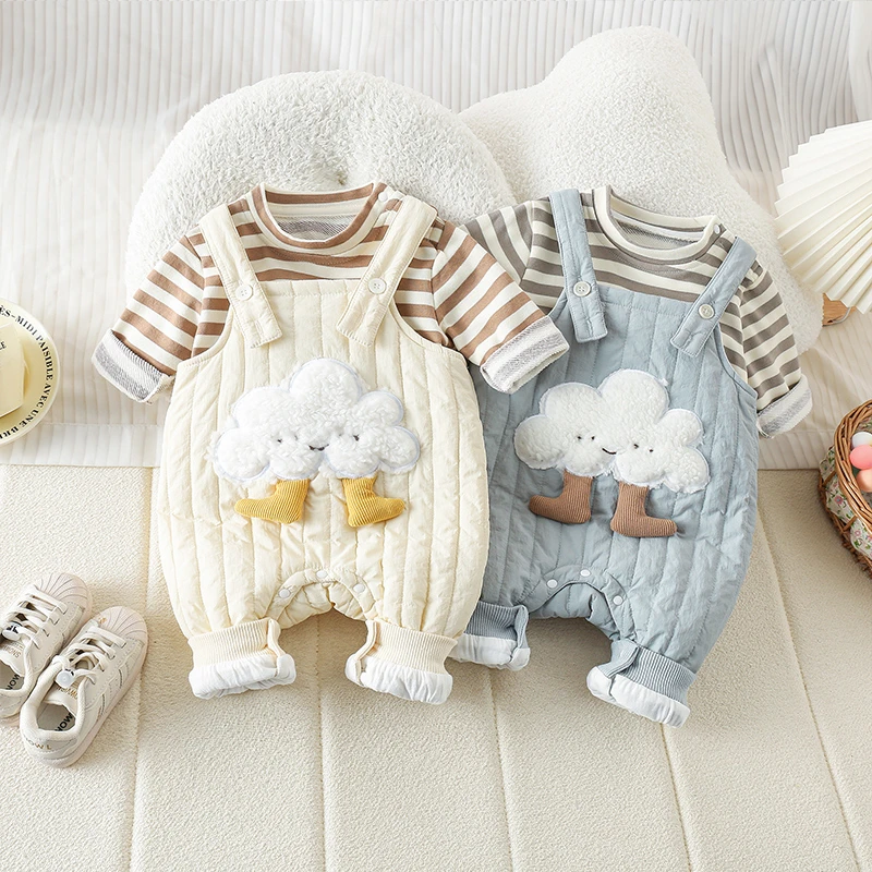 YL网红男女宝宝薄棉连体衣秋冬外出哈衣云朵背带裤两件套ZPQ4315