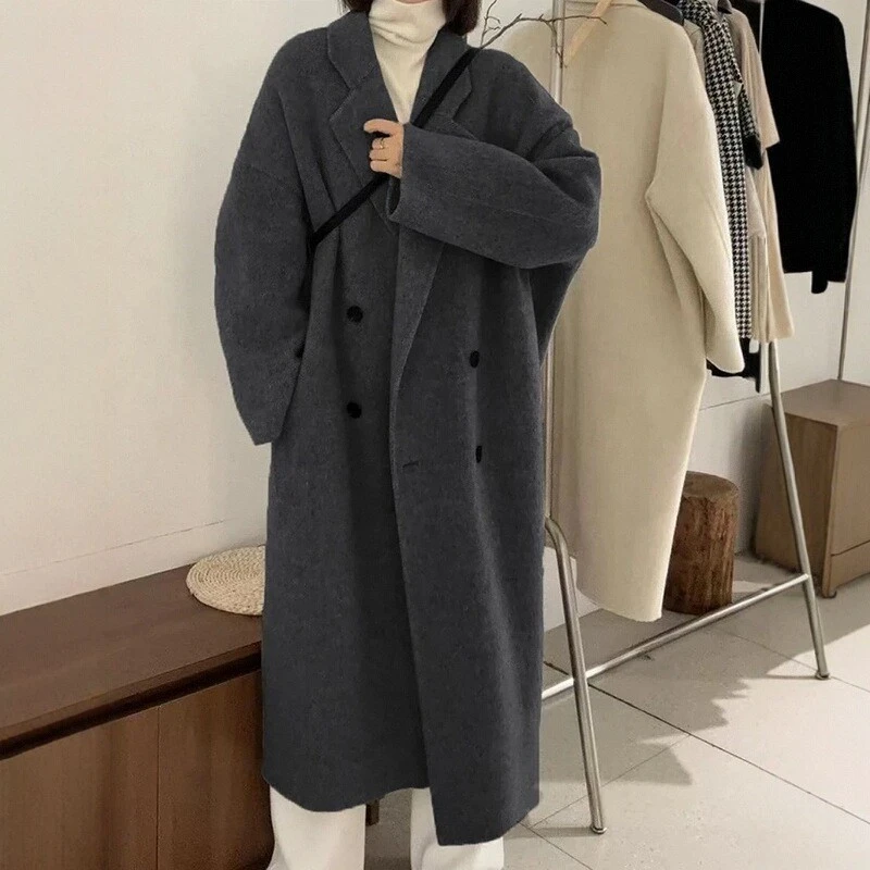 高级感碳灰色双面呢大衣女2025冬装新款韩系宽松内胆毛呢外套
