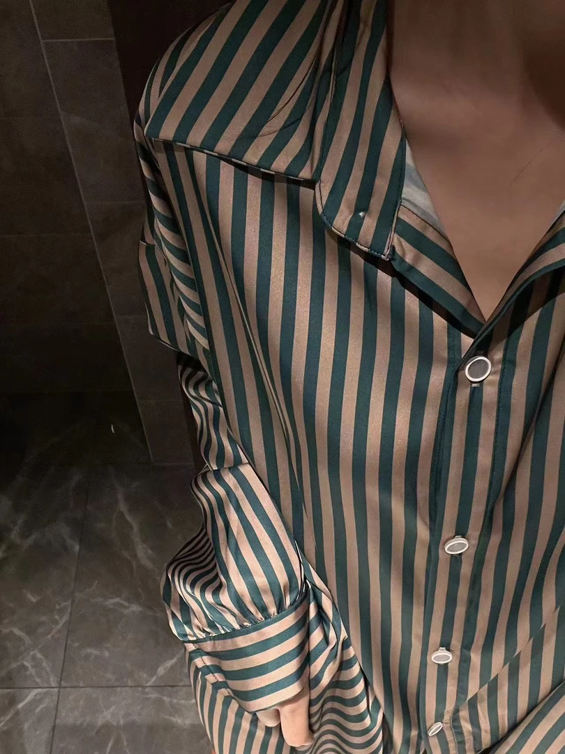 摩罗条纹【恩有家居服】轻奢设计师款条纹睡衣高级印花家居服女套装