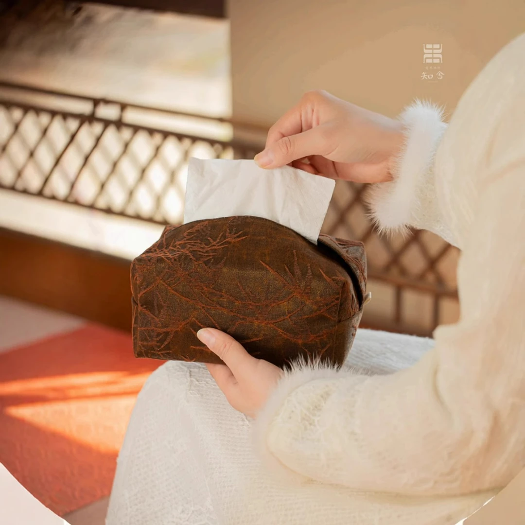 知舍香云纱平安竹抽纸盒 茶桌客厅车载 原创新中式复古抽纸袋