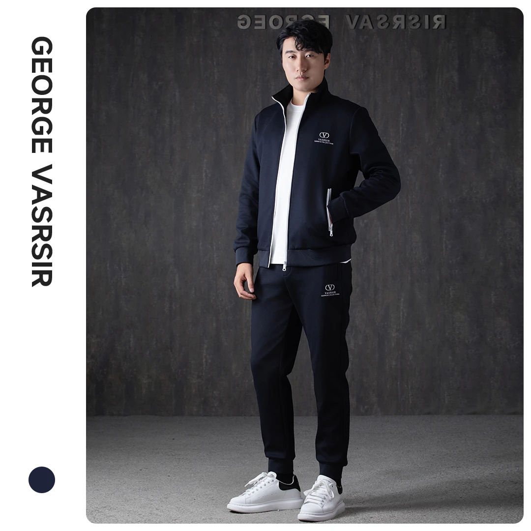 【008】男士时尚休闲百搭潮流立领针织春秋运动休闲套装韩版帅气