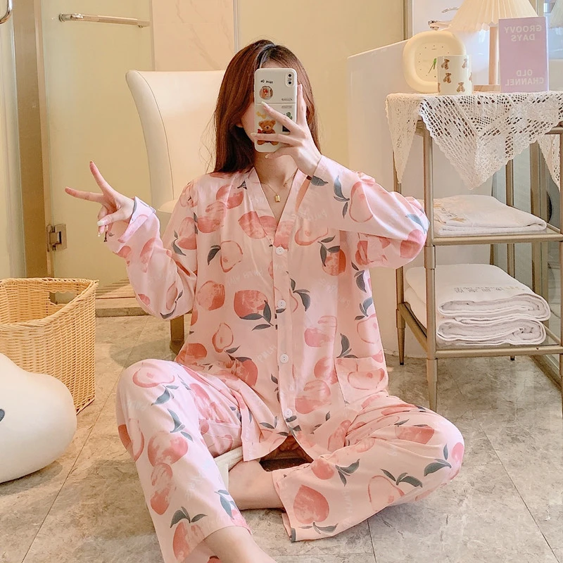 月子服绵绸产后夏季薄款孕妇睡衣人造棉纯长袖怀孕哺乳期喂奶套装