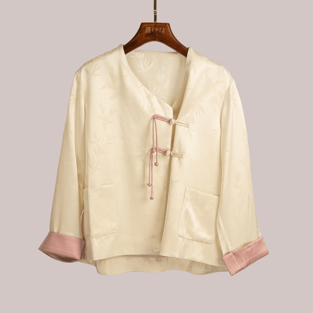 【湘竹】羅紗坊气质时尚休闲宽松中式醋酸提花撞色外套粉色LC240110