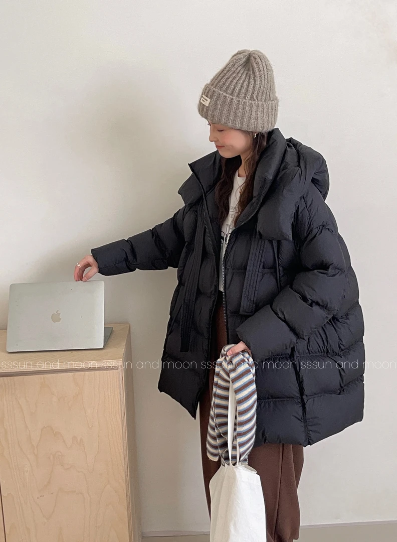 SUSU•【飘带泡芙】高品质！欧货中长款龟背90白鸭绒羽绒服