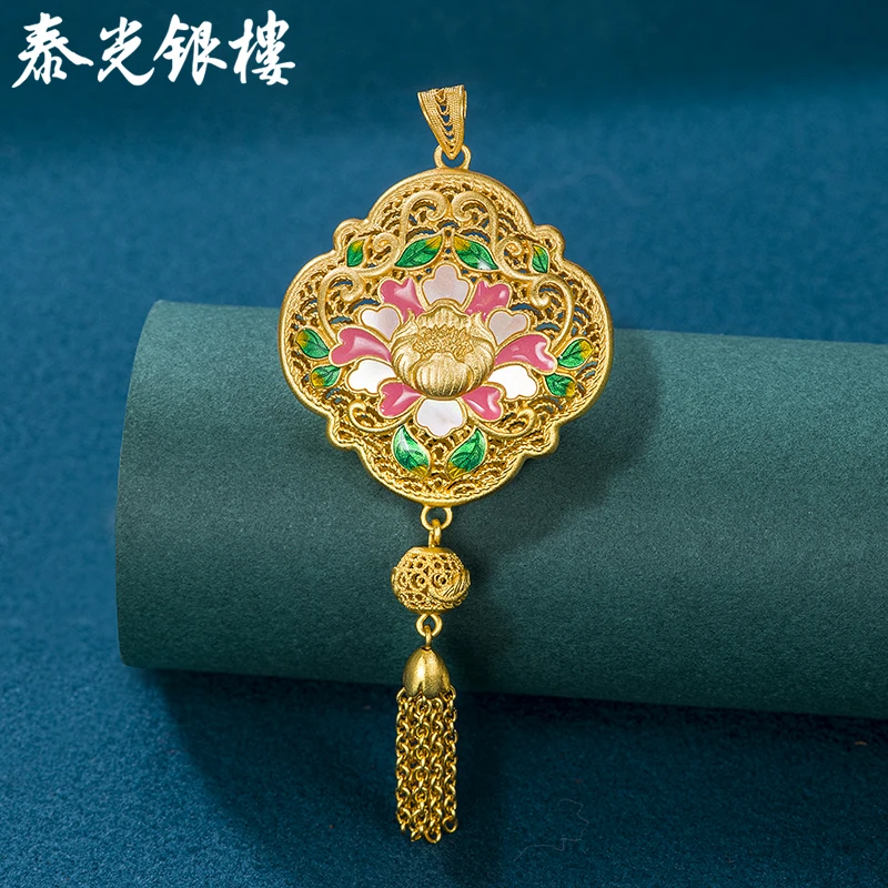 泰光银楼 吊坠足银珐琅 下架 螺钿花开富贵掐丝吊坠国风宫廷风