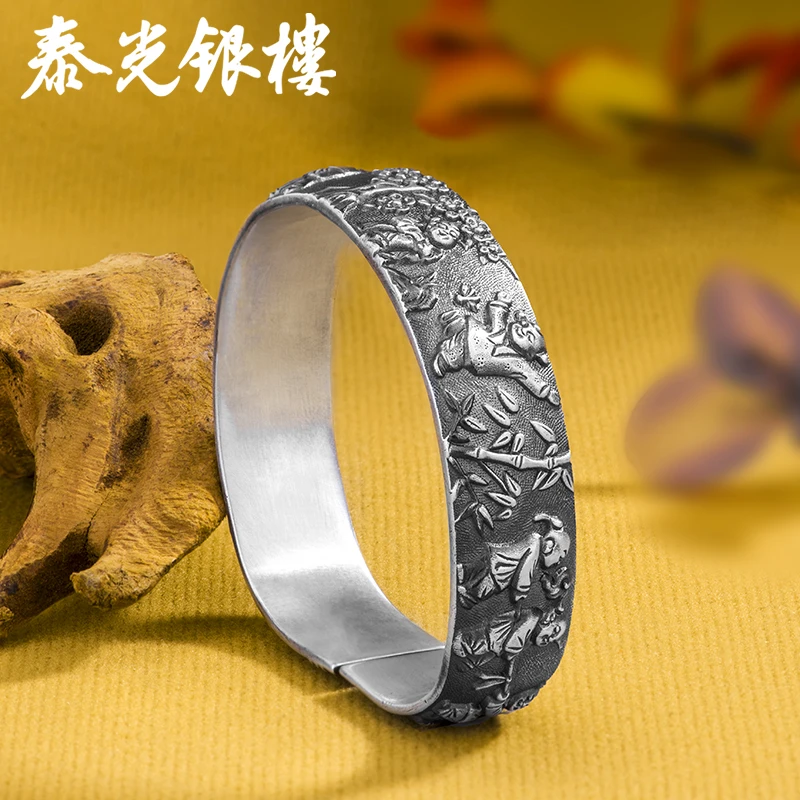 泰光银楼 足银手镯 下架 合家欢马蹄手镯老银明清银饰约78克 0583