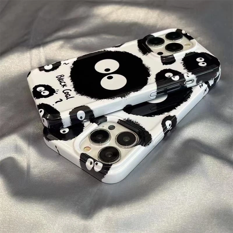 天壳黑白小煤球iPhone13手机壳华为小米13苹果14菲林硬壳卡通12可